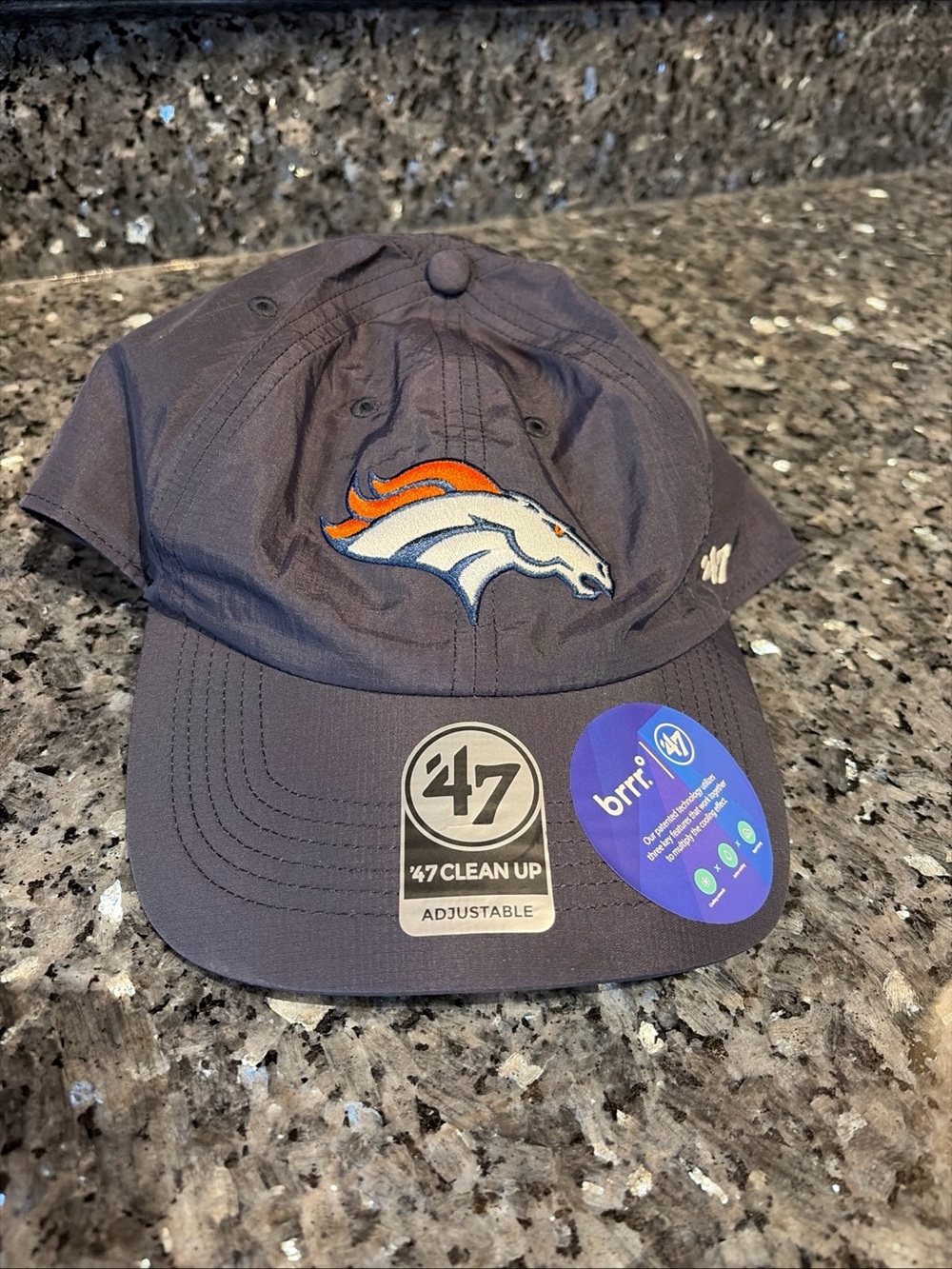 Denver Broncos Hat Cap Strap Back Mens One Size Blue NFL brrr '47 NWT Cooling